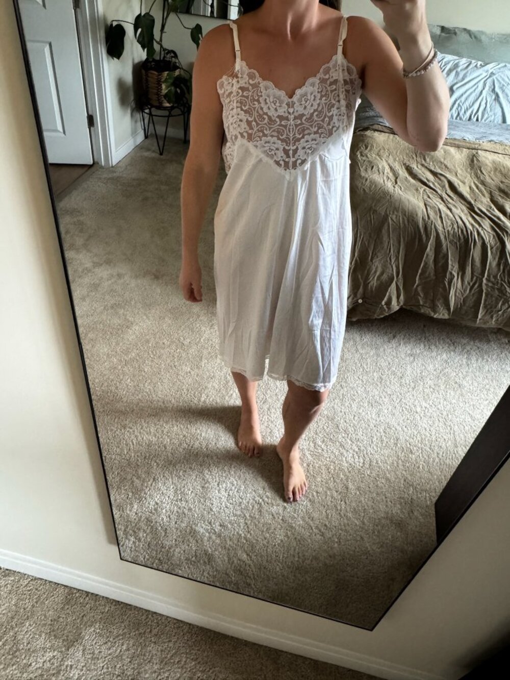 Vintage Lace Bust White Slip Dress Size XL